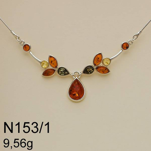 Amber Necklace - Modern Leaf in Silver