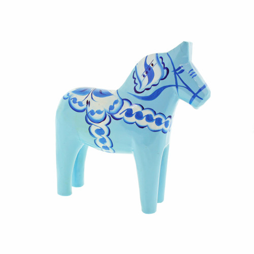 Swedish Wooden Dala Horse - Light Blue - 5"