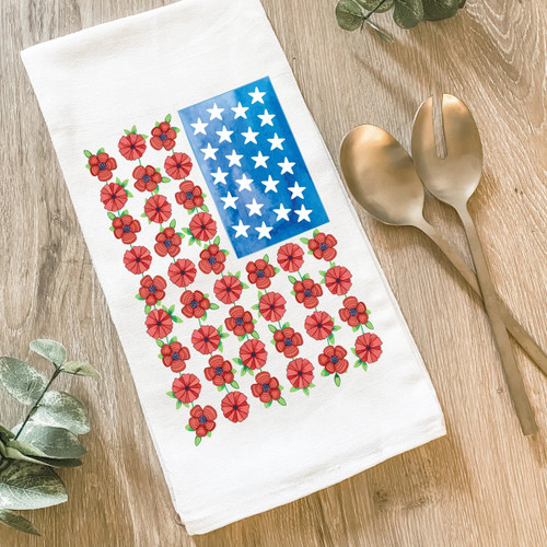 Flour Sack Tea Towel - Cotton - Floral American Flag