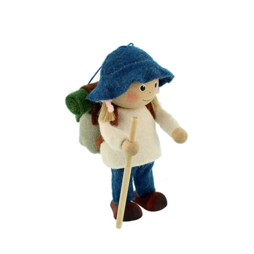 Backpack Hiker Girl Ornament - Wooden/Felt - 5"