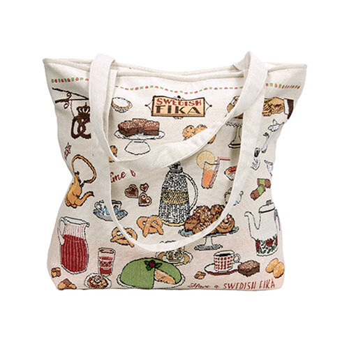 Swedish FIKA Shoulder Tote Bag w/Zipper