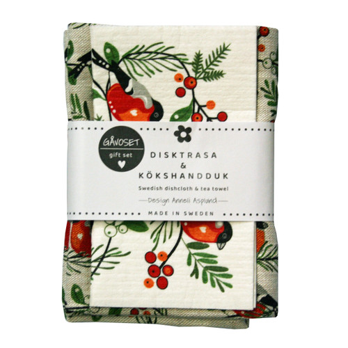 Swedish Dishcloth & Linen Towel Set - Domherren - 2 Pc's
