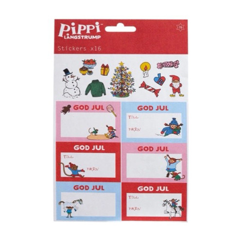 Pippi Longstocking God Jul Gift Labels - 16 pk.