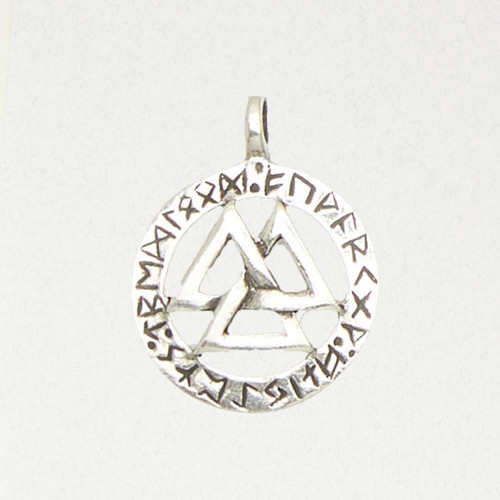 Valknut Pewter Pendant - Black Rope Necklace