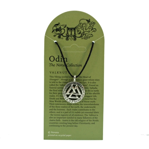 Valknut Pewter Pendant - Black Rope Necklace
