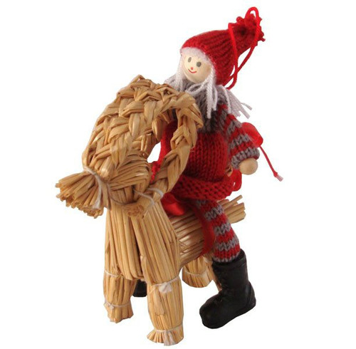 Tomte Girl on Straw Goat Ornament (H1-768)