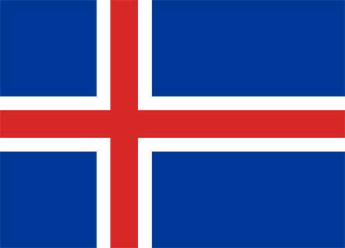 Iceland flag decal, blue, red, and white, cross design, glossy finish.