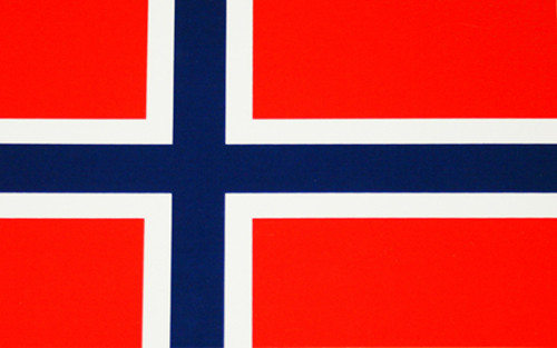 Norway flag car decal, red, white, and blue, rectangular, close-up view.