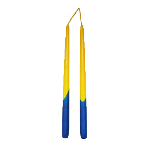 Taper Candles - 13" - 1 Pair - Yellow/Blue - Sweden (169S)