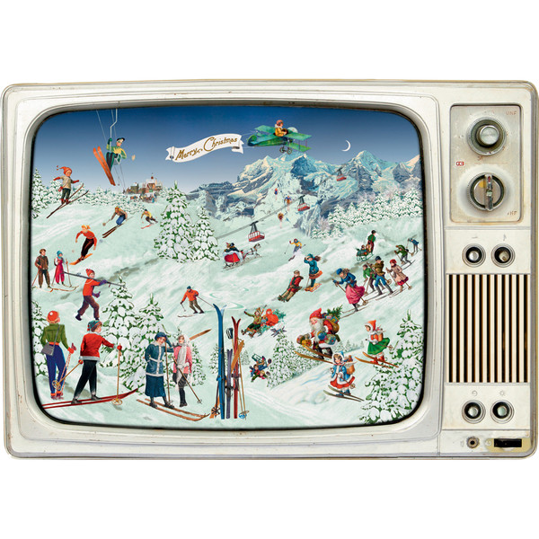 Advent Calendar - Skiing on the Retro TV - 11.75" x 16.5" (92516)
