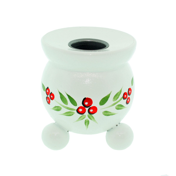 Swedish Barrel Candle Holder - White w/Lingonberries - 3" (405W)