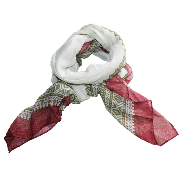 Marius Scarf - Ivory, Olive Green and Burgundy (451964)