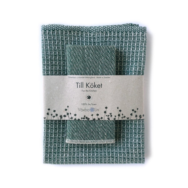 Linen "Bubbel" Towel & Dishcloth Set - Moss Green (87-6)