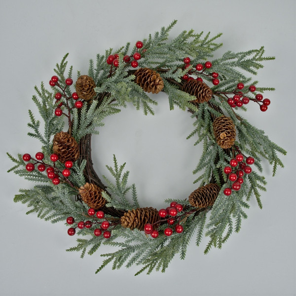 Large Candle Ring - Evergreen Pines and Berry Wreath (E602-RG)