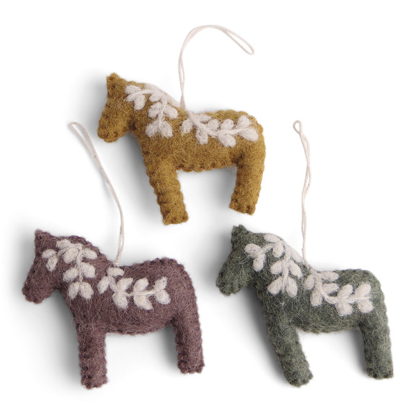 Felt Mini Dala Horse Ornaments - Set of Three - 2.5" - En Gry & Sif (13021FO)