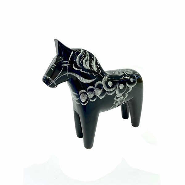 Swedish Wooden Dalahorse - Blacks/Silver - 6" (SDH6-BS)