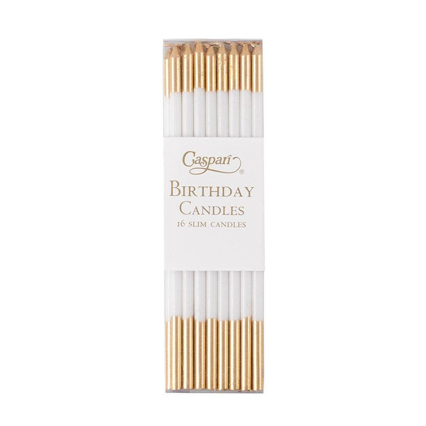 Slim Birthday Candles in White & Gold - 16 Candles Per Package (CA1102)