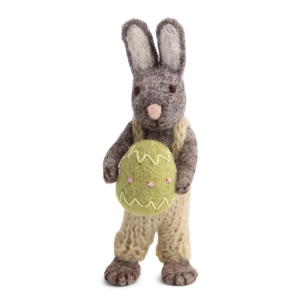 Grey Felt Bunny w/Pants and Green Egg