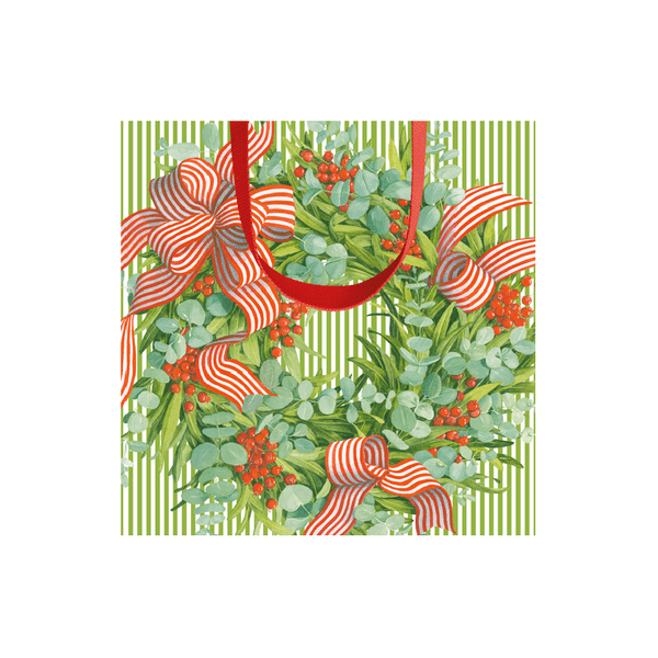 Ribbon Stripe Wreath Gift Bag Small Square - 5 3/4" (10063B1.5)