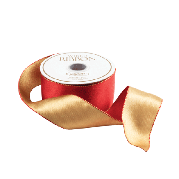 Satin Red/Gold Reversible Wired Ribbon - 10 Yards (R951)