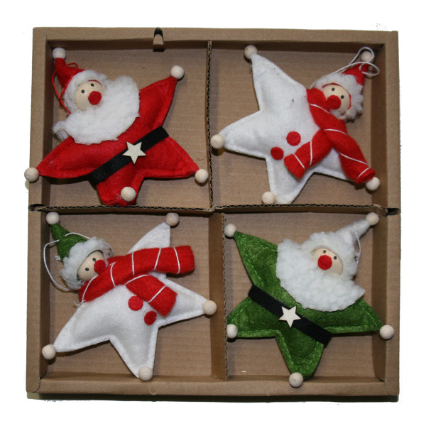Felt Star Tomte Santa Ornaments - 4 Pack (H1-1874)