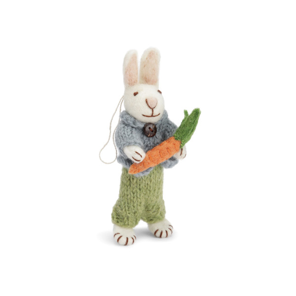 Felt Bunny Boy w/Blue Jacket and Carrot (20513)