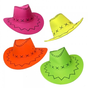 ASSD NEON COWBOY HATS WITH HEADER CARD 