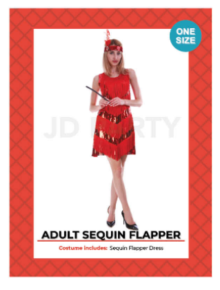 Adult Deluxe Sequin Flapper costume (Red) - Discount Party World