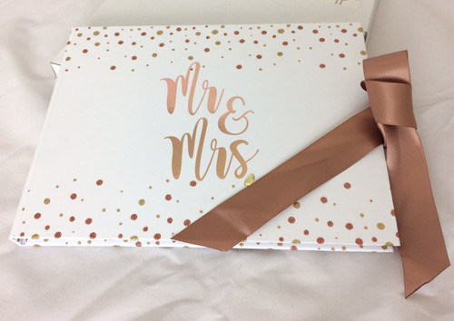 WEDDING GUEST BOOK MR & MRS 9X7 ROSE GOLD / WHITE