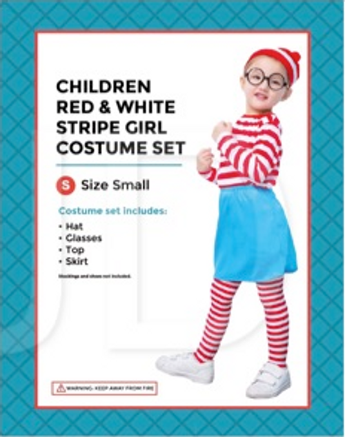 Children Red & White Stripe Girl Costume Set (M)