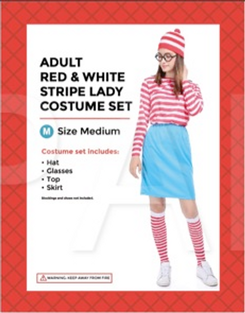 Adult Red & White Stripe Lady Costume Set (M)