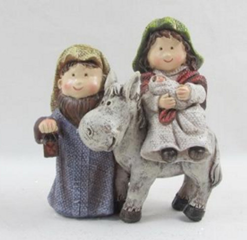 FIG - Wood Effect Holy family with donkey 8.3x3.2x9cm