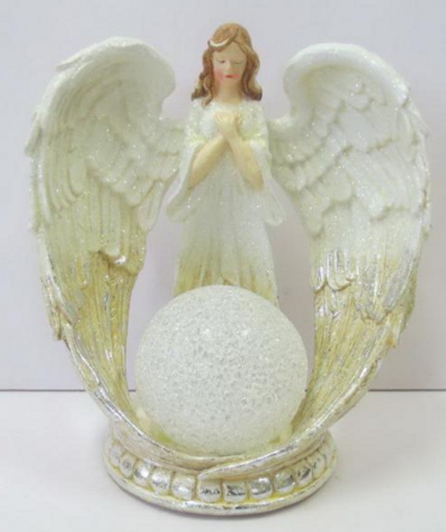 FIG - ANGEL WHITE WING W/LED BALL 20X13.5X22.5CMH