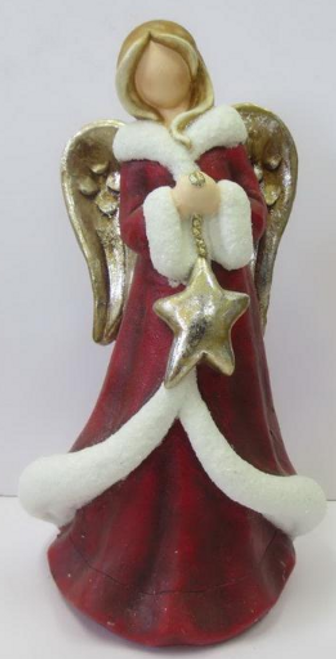 FIG - ANGEL W/STAR RED 27X23X45.5CMH