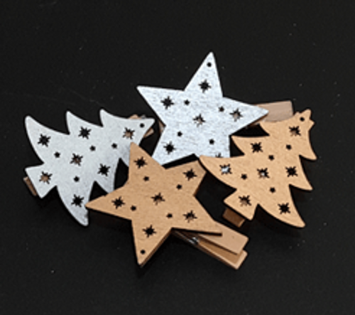 SKU142 PK4 2A CHRISTMAS PEG TREE&STAR SILVER & GOLD