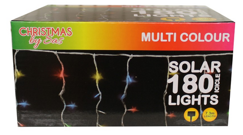 Solar Icicle Light 180 Lights 7.3M Multi Coloured