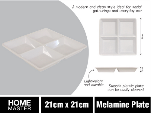 Melamine 4 Section Divided Plate 21cm x 21cm