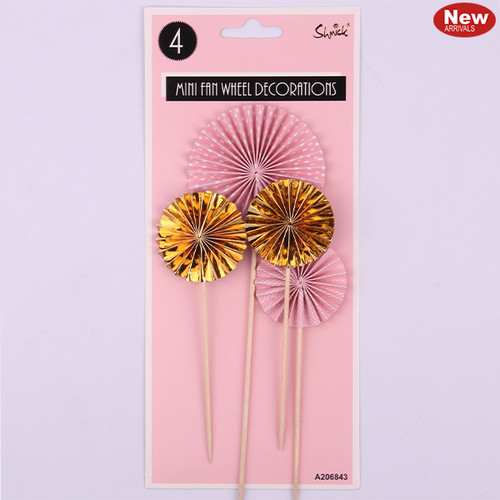 *4pk Pink Mini Fan Wheel Decorations