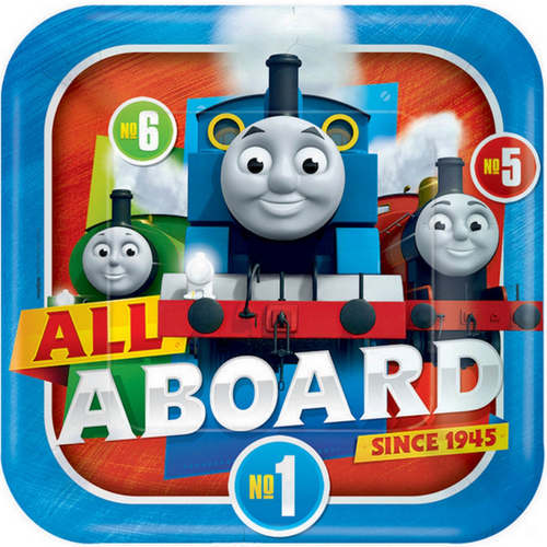 Thomas All Aboard Sqr Plate 9" 23cm 8pk