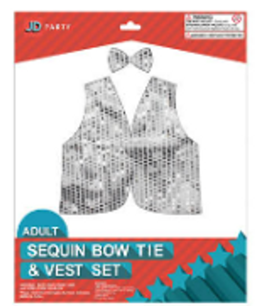 Sequin Bow Tie & Vest Set (Silver)