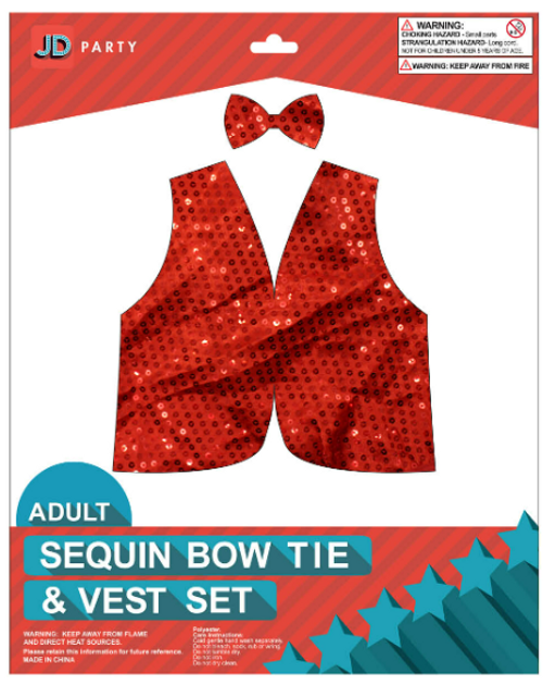 Sequin Bow Tie & Vest Set (Red)