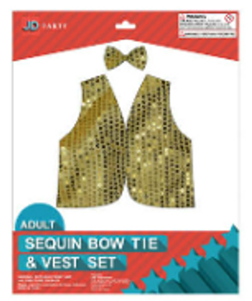Sequin Bow Tie & Vest Set (Gold)