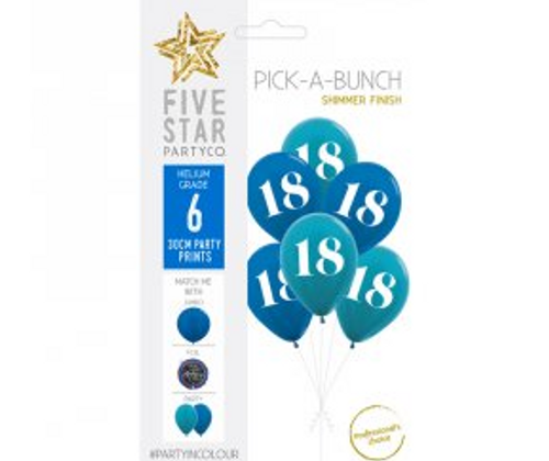 PICK-A-BUNCH 18th Birthday 30cm Blue Asst 6pk