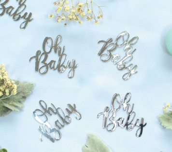 FS OH BABY Foil Jumbo Confetti Silver 15pk