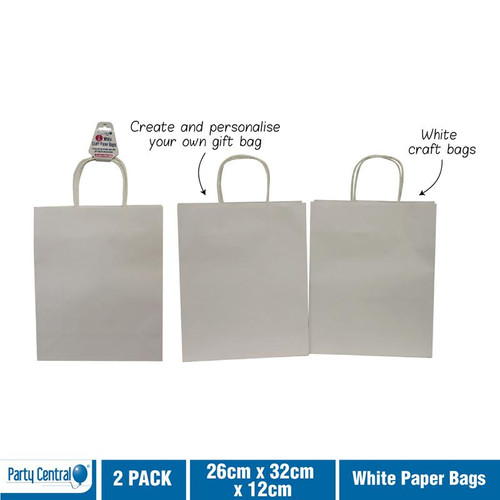 Craft Paper Bags White 26cm x 32cm x 12cm 2pk