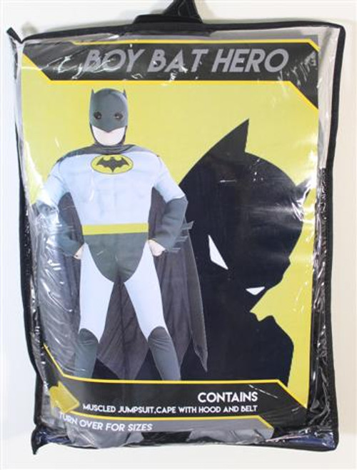 BOYS BAT HEROJUMPSUIT MUSCLED IN ZIPPER BAG CONTAINS JUMP SUIT, CAPE BELT