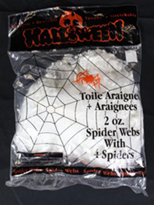2 OZ ( 56 g) HALLOWEEN SPIDER WEB W/4 SPIDERS 2 OZ ( 56 g) HALLOWEEN SPIDER WEB W/4 SPIDERS