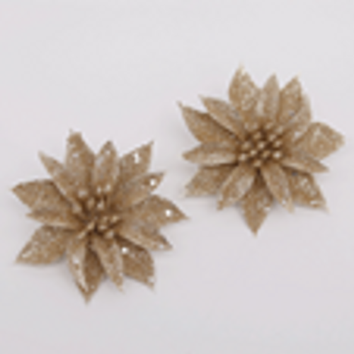 SKU429 Pk3 10CM Champagne Glitter Flower w/Clip