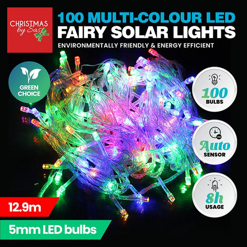 100pk Solar Fairy Lights Multi Colour