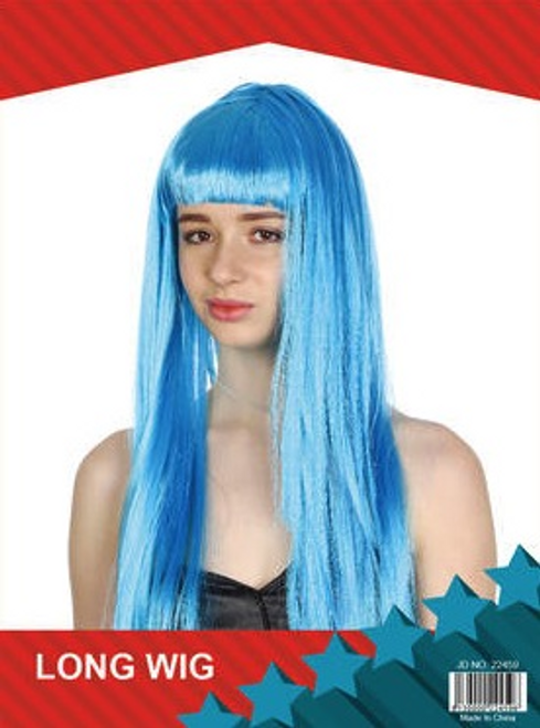 Long Straight Wig with Fringe Light Blue